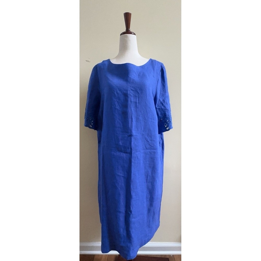 $139 NWT Chico's 100% Linen Blue Dress with Lace Sleeves Size 3/XL